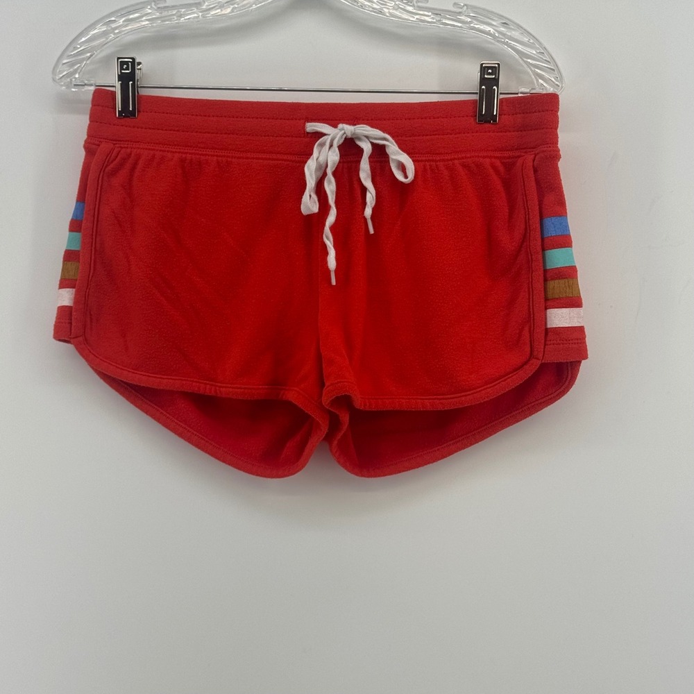 PJ Salvage Red Retro Stripe Lounge Shorts Womens Medium Drawstring‎ Dolphin Hem